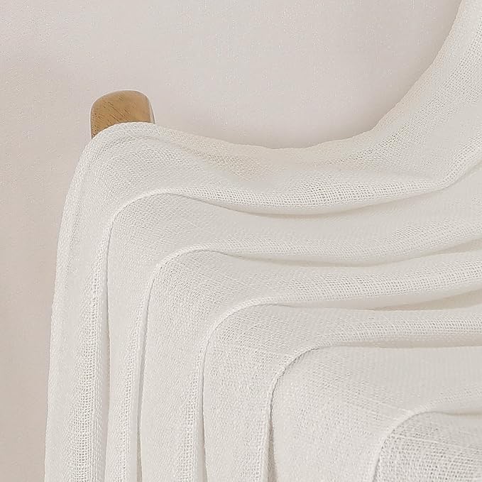 Chyhomenyc Ivory Semi Sheer Curtains 36 Inch Length, Light Filtering Faux Linen - Image 9