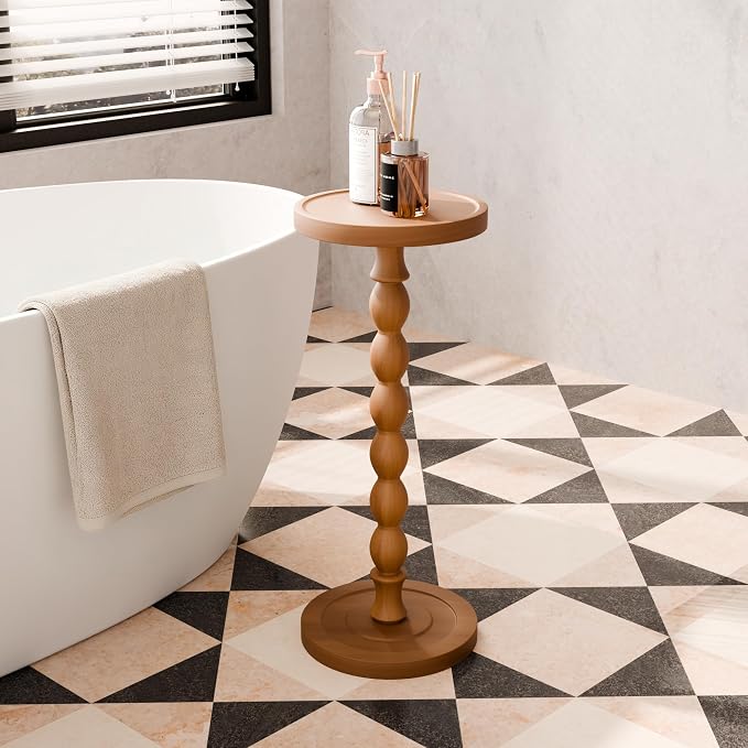 Solid Wood Drink Table, Rubber Wood Small Round Side Table - Image 7