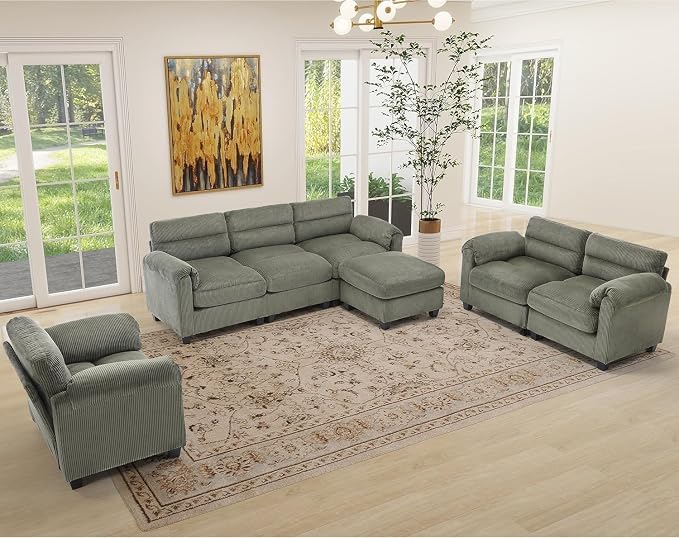 HAOMARKETS Corduroy 4-Piece Sofa Set, Upholstered Ottoman Set of 2, Accent - Image 7