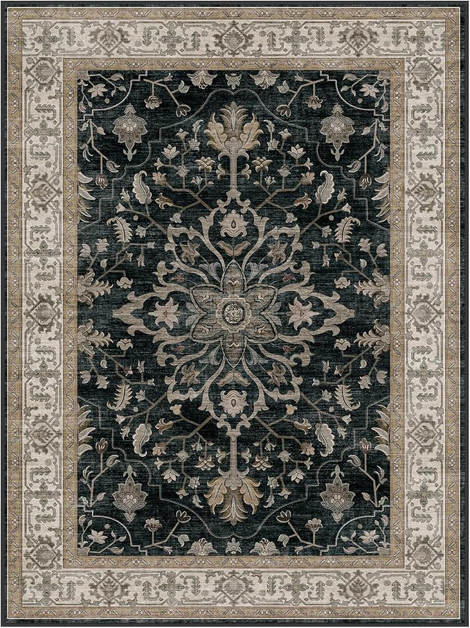 RELEANY Area Rugs Square 8ft Washable Non-Slip, Floral Vintage Distress Print - Image 8