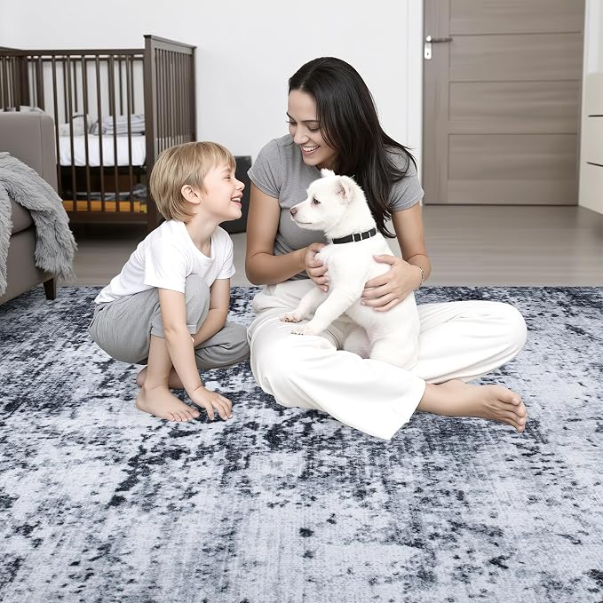 5x5 Area Rug Living Room Rug: Washable Modern Abstract Soft Thin Rug Indoor - Image 8