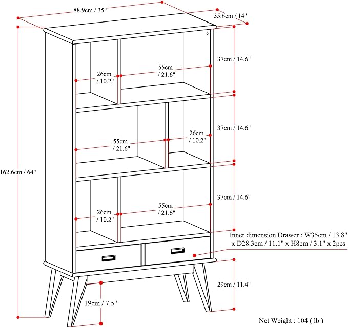 SIMPLIHOME Draper 35 inch Mid-Century Modern Bookcase and Storage Unit in - Image 13