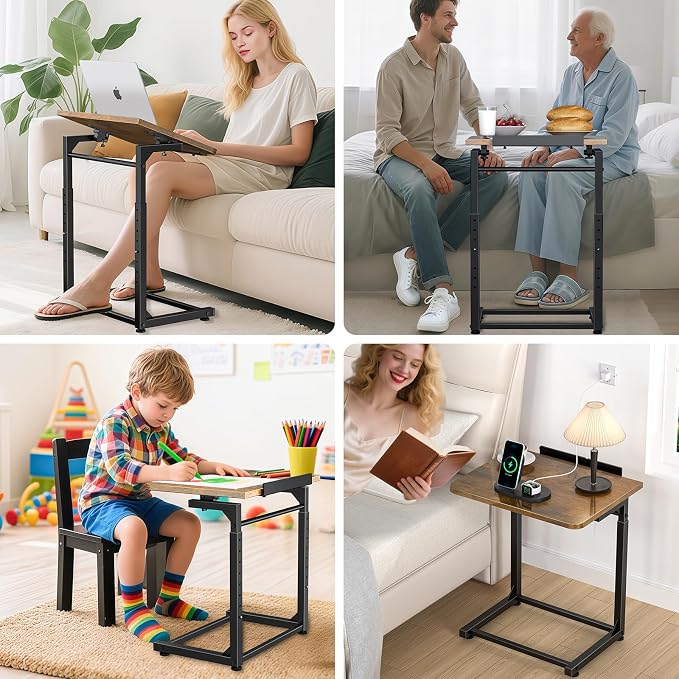 Tv Tray Table, 8-Level Adjustable Height Couch Side Table,90° Tilt Angle - Image 7