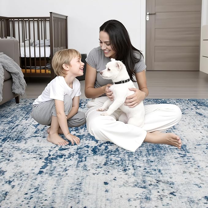 Round Area Rug for Living Room: 5 ft Washable Modern Abstract Soft Thin Rug - Image 7
