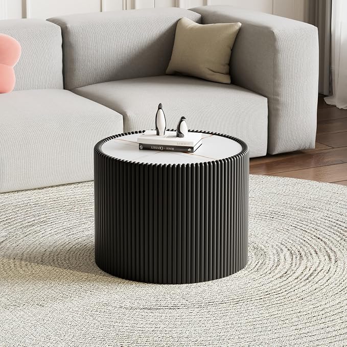 SSLine Round Drum Coffee Table Set of 2 Modern Sintered Stone Top Nesting - Image 7