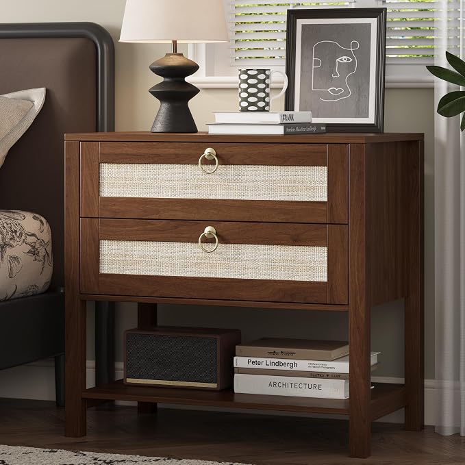 Xixini Nightstand Set of 2, Rattan Boho Bedside Table - Image 8