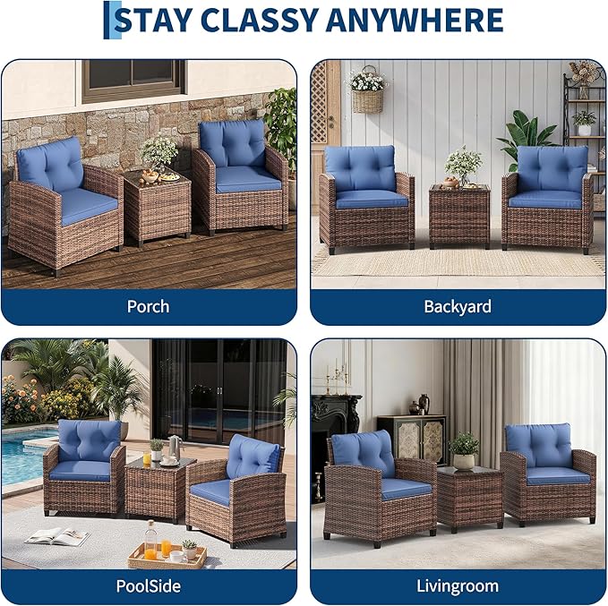 3-Piece Patio Furniture Set, Outdoor PE Rattan Chair - Image 6