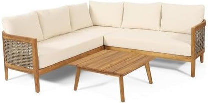 Merax 4 Piece Rattan Sofa Paito Conversation Set, All-Weather Acacia Wood - Image 2