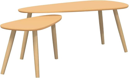 Brown Solid Pine Wood Coffee Table Set of 2 Pieces by Unknown