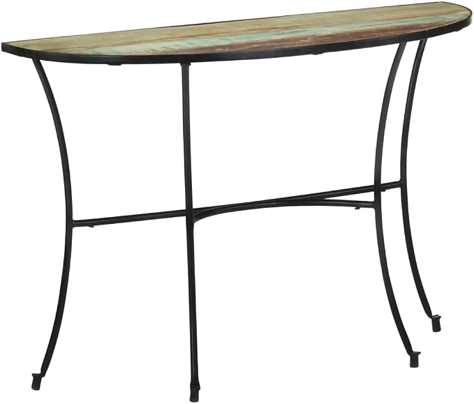 Rustic Solid Reclaimed Wood Side Table, Mixed Color Finish Crescent Console by Unknown