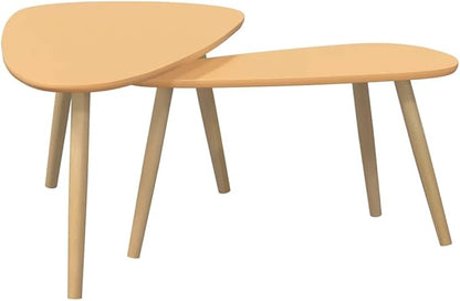 Brown Solid Pine Wood Coffee Table Set of 2 Pieces - Image 6