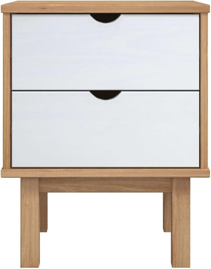 Scandinavian Style Bedside Cabinet in Brown and White, Solid Pine Wood and - Image 4
