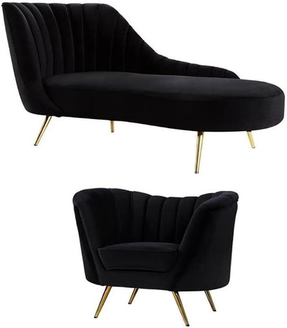 Home Square 2-Piece Set with Velvet Accent Chair and Chaise in Black and Gold by HomeSquare
