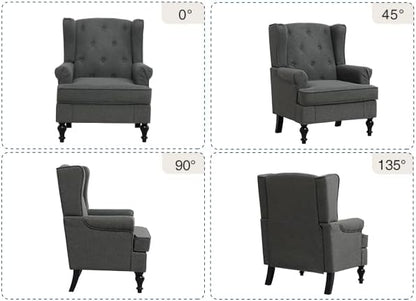 Accent Chair Set of 2, Mid Century Modern Fabric Wingback Chair, Upholstered - Image 9