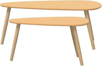 Coffee Table Set of 2 Scandinavian Coffee Table & Center Table Brown Solid Pine - Image 5