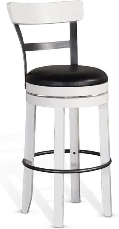 Pemberly Row Set of 3 White/Brown Wood Bar Unit and 2 Swivel Barstool - Image 4