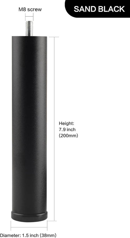 Bed Support Legs Replacement Black 8 Inch Metal Cylinder Legs - Image 2