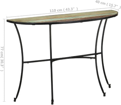 Rustic Solid Reclaimed Wood Side Table, Mixed Color Finish Crescent Console - Image 2
