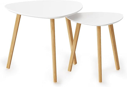 BAMEOS Bamboo Nesting Triangle End Table, Balcony in White by BAMEOS
