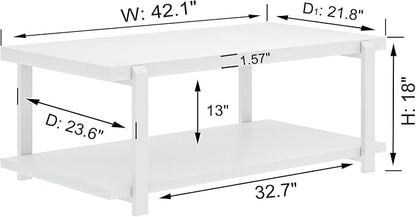 FOLUBAN White Coffee Table, Modern Rustic Wood and Metal Center Table - Image 2