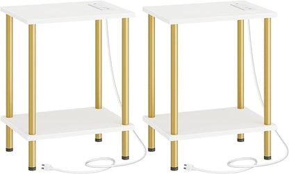 HOOBRO Side Table with Charging Station, Nightstand with 2-Layer Storage Shelves by HOOBRO