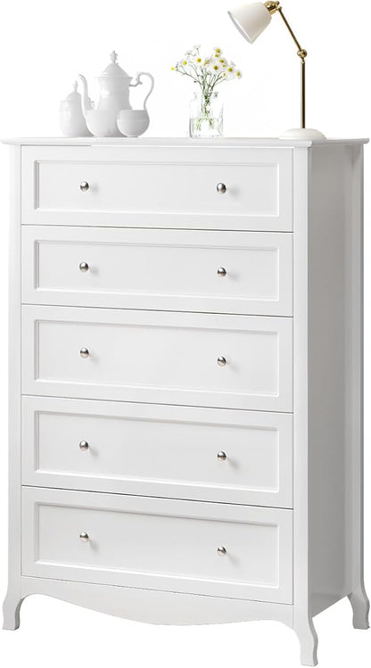 VINGLI White Dresser 5 Drawer Chest of Drawers by VINGLI