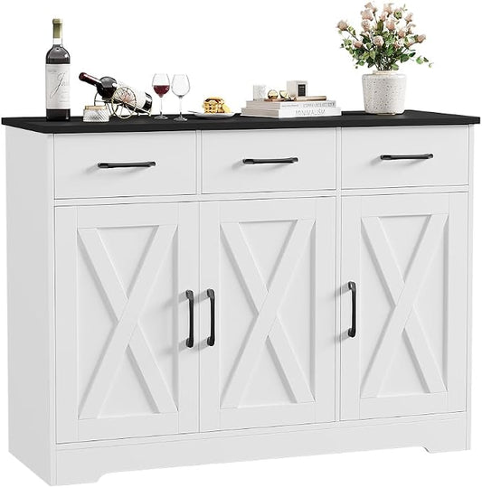 HOSTACK Modern Farmhouse Buffet Sideboard Cabinet, Barn Doors Storage Cabinet by HOSTACK