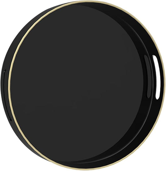 MAONAME Black Decorative Tray for Coffee Table, Modern Round Serving Tray by MAONAME
