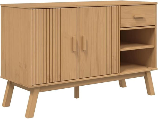 Scandinavian Solid Pine Sideboard, Mid-Century Modern Buffet Cabinet by Unknown