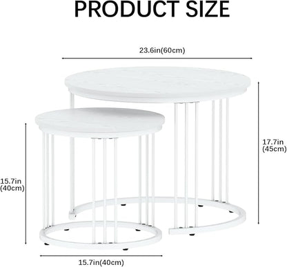 Garden 4 you Nesting Coffee Table, 23.6" Round Coffee Table Set of 2, Wooden - Image 2