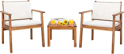 Devoko Patio Set 3 Piece Acacia Wood Outdoor Furniture Conversation Seat by DEVOKO