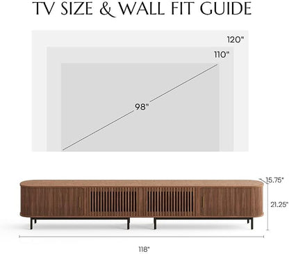POVISON Fully-Assembled Sliding Tambour Door TV Stand, Mid Century Modern TV - Image 7