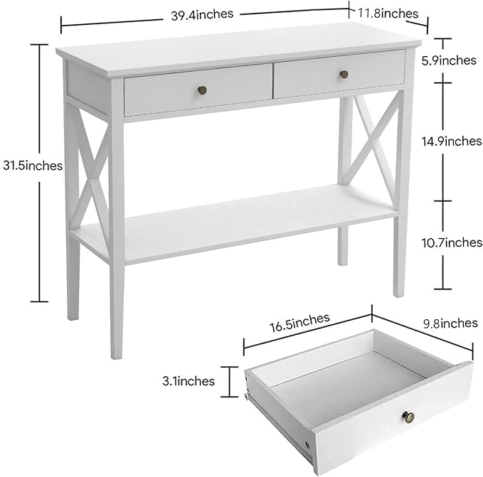 ChooChoo Console Table with Drawers, Narrow Wood Accent Sofa Table Entryway - Image 2