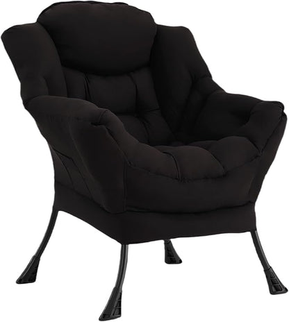 Welnow Black Single Lazy Chair for Living Room, Modern Reading Accent Chair by LifeGetsBetterWithWelnow