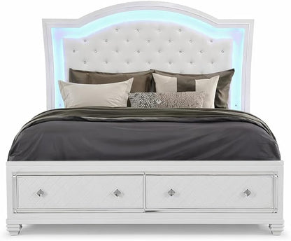 First of a Kind Shiney Contemporary 5 Piece King Bedroom Set High Gloss White - Image 4