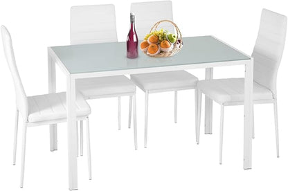 FDW | 5-Piece Dining Table Set | White | Glass Kitchen Table by FDW