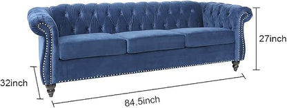 AVZEAR 3 seat Sofa, Velvet Living Room Large Sofa Modern Chesterfield Fabric - Image 2