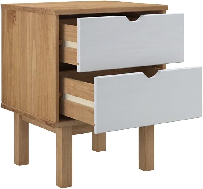 Scandinavian Style Bedside Cabinet in Brown and White, Solid Pine Wood and - Image 5