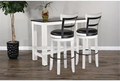 Pemberly Row Set of 3 White/Brown Wood Bar Unit and 2 Swivel Barstool - Image 2