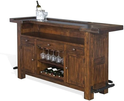 Pemberly Row Set of 3 Polished Brown Wood Bar Unit & 2 Swivel Barstool - Image 6