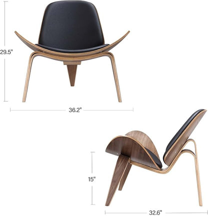 Modern Shell Lounge Accent Chairs, Faux Genuine Leather Mid Century Armless - Image 3
