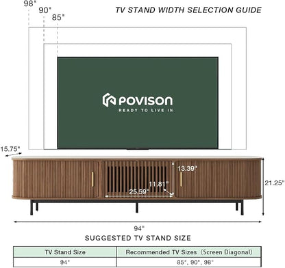 POVISON Fully-Assembled Sliding Tambour Door TV Stand, Mid Century Modern - Image 6