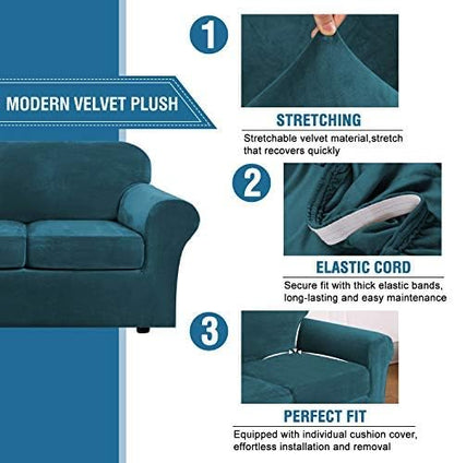 H.VERSAILTEX Velvet 4 Piece High Stretch Sofa Slipcover Cover Furniture - Image 3