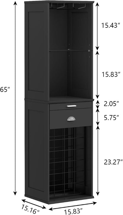 Loomie Wine Bar Cabinet with LED Lights, Freestanding Liquor Cabinet with Tray - Image 2