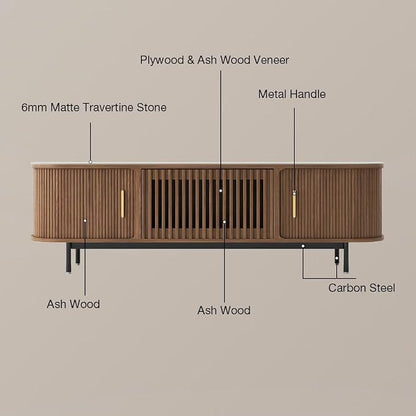 POVISON Fully-Assembled Sliding Tambour Door TV Stand, Mid Century Modern - Image 6