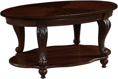 Oval Wood Coffee Table for Living Room, 2-Tier Solid Wood Coffee Table by FGXJY