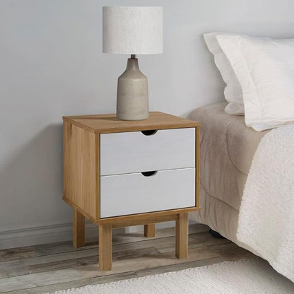 Scandinavian Style Bedside Cabinet in Brown and White Solid Pine Wood by Unknown