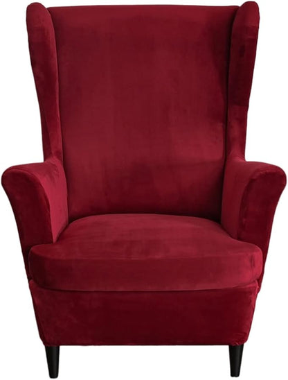 HAOYONG Velvet Wingback Armchair Covers 2-Piece Elastic Stretch Wingback Chair by HAOYONG