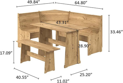 Furniture Dash Solid Wood Corner Dining Set 64.8" W x 19.9" D x 33.4" H- - Image 7