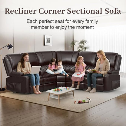 Yolsali Home Theater Seating Reclining Sectional Sofa, 5 Seats Soft Leather - Image 3